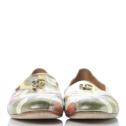 Chanel Crepe Calfskin Floral Printed Metallic Calfskin CC Mocassin Loafers 39 Multicolor 2 of 11