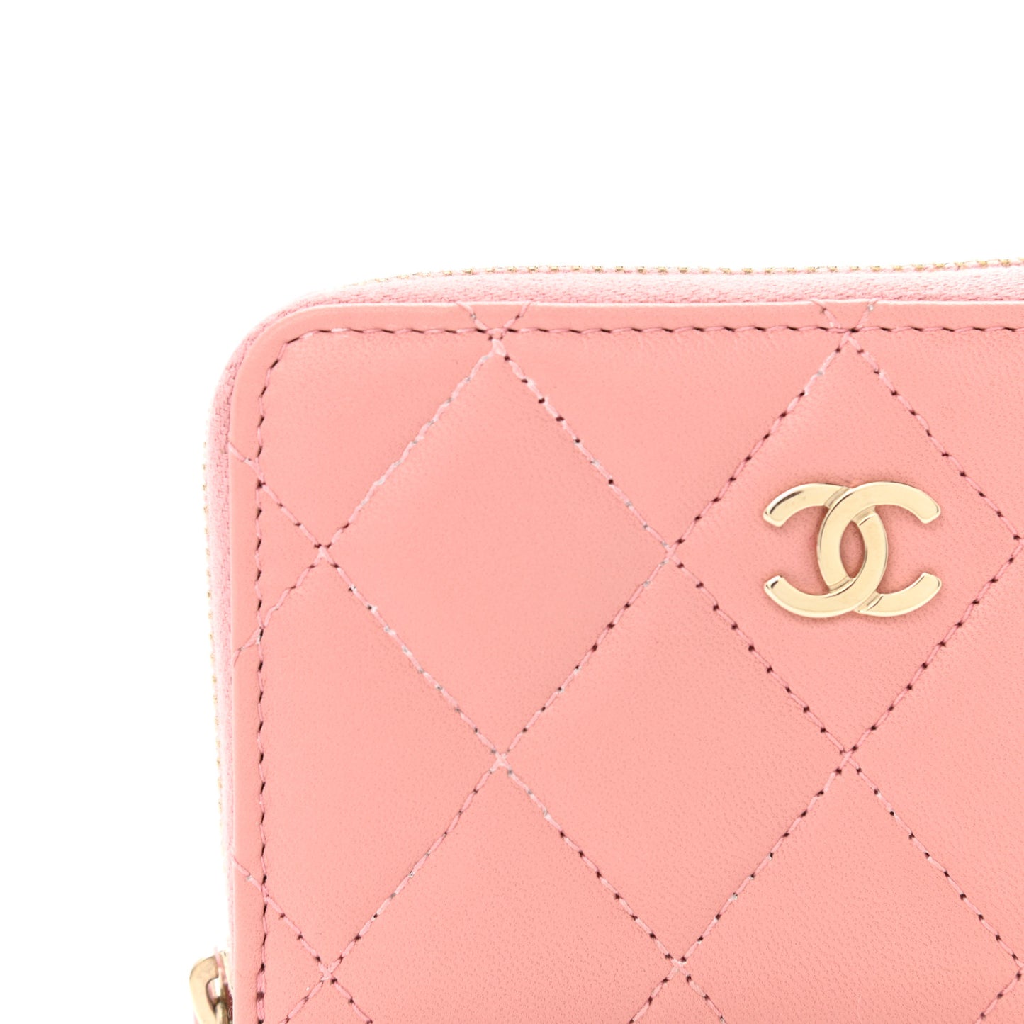 Lambskin Quilted Zip Around Coin Purse Light Pink