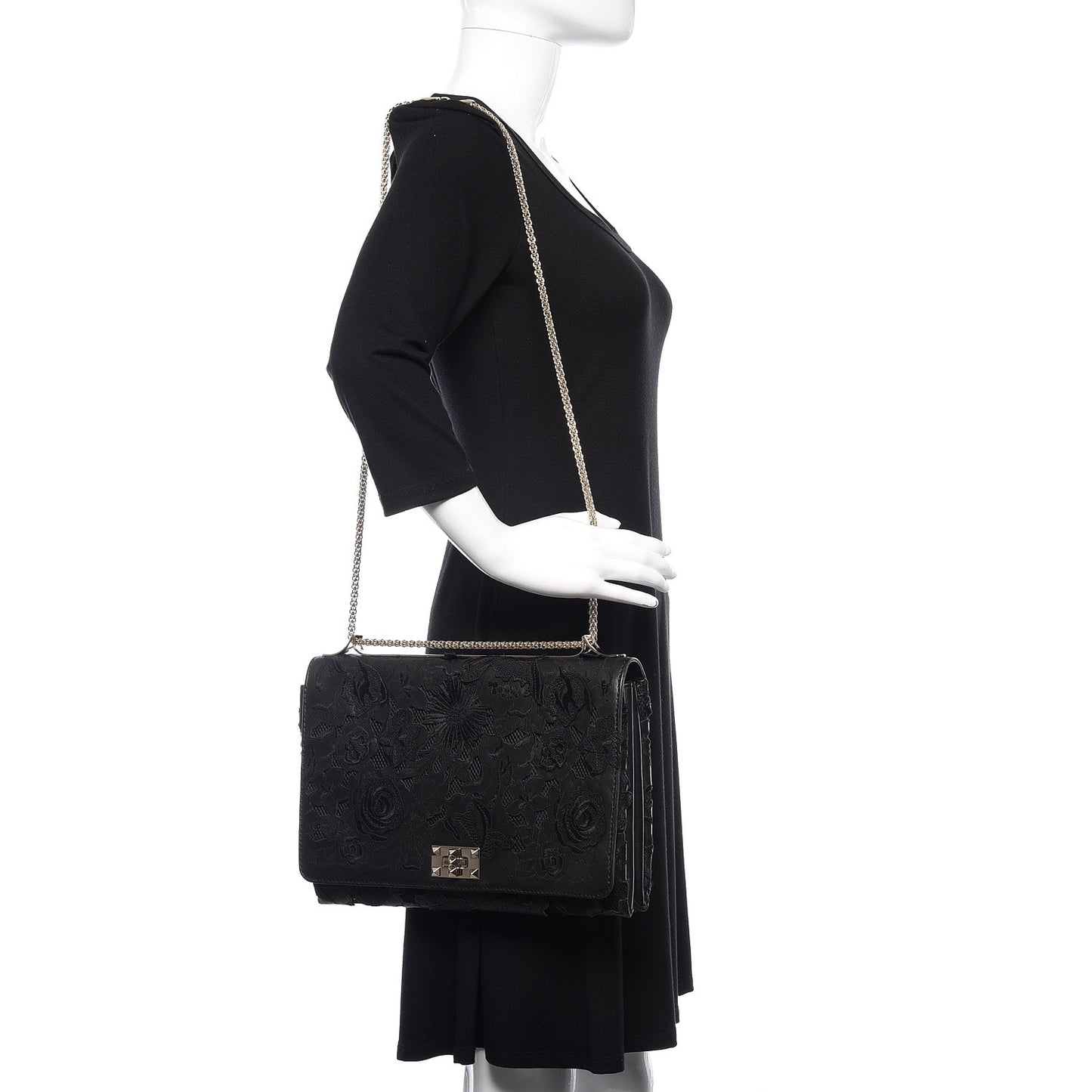 Lambskin Lace Large Girello Flap Black