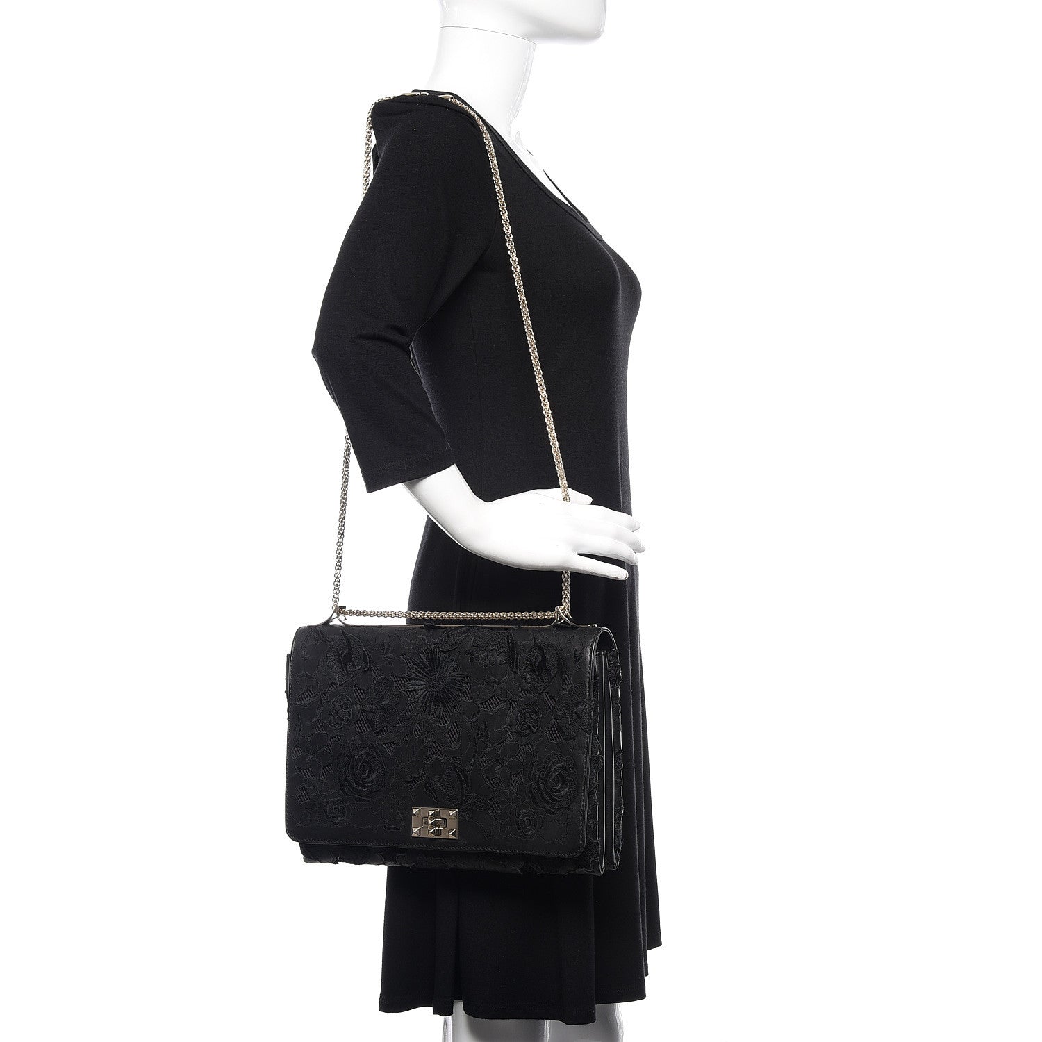 Valentino Garavani Lambskin Lace Large Girello Flap Black 1 of 9