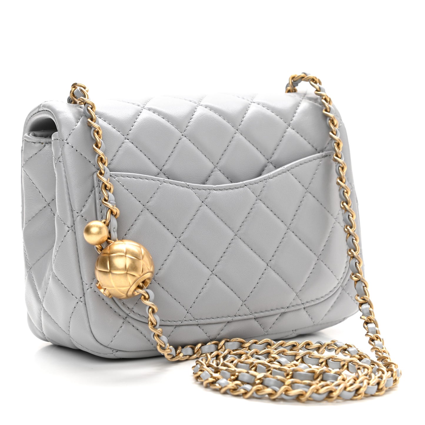 Lambskin Quilted Mini Pearl Crush Flap Light Grey