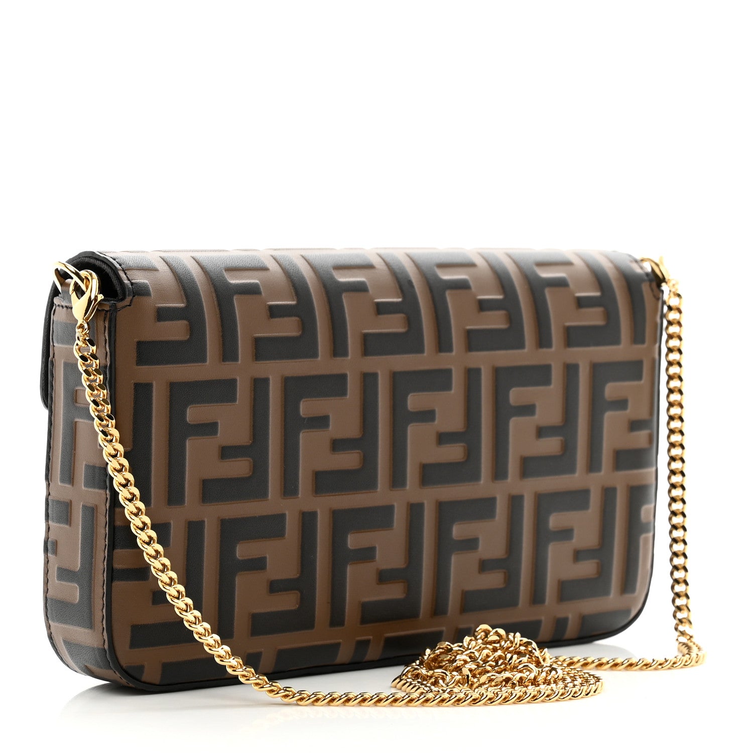 Fendi Vitello Soft F is Fendi Bi-Color FF 1974 Embossed Envelope Wallet On Chain with Pouches Maya Black 4 of 9