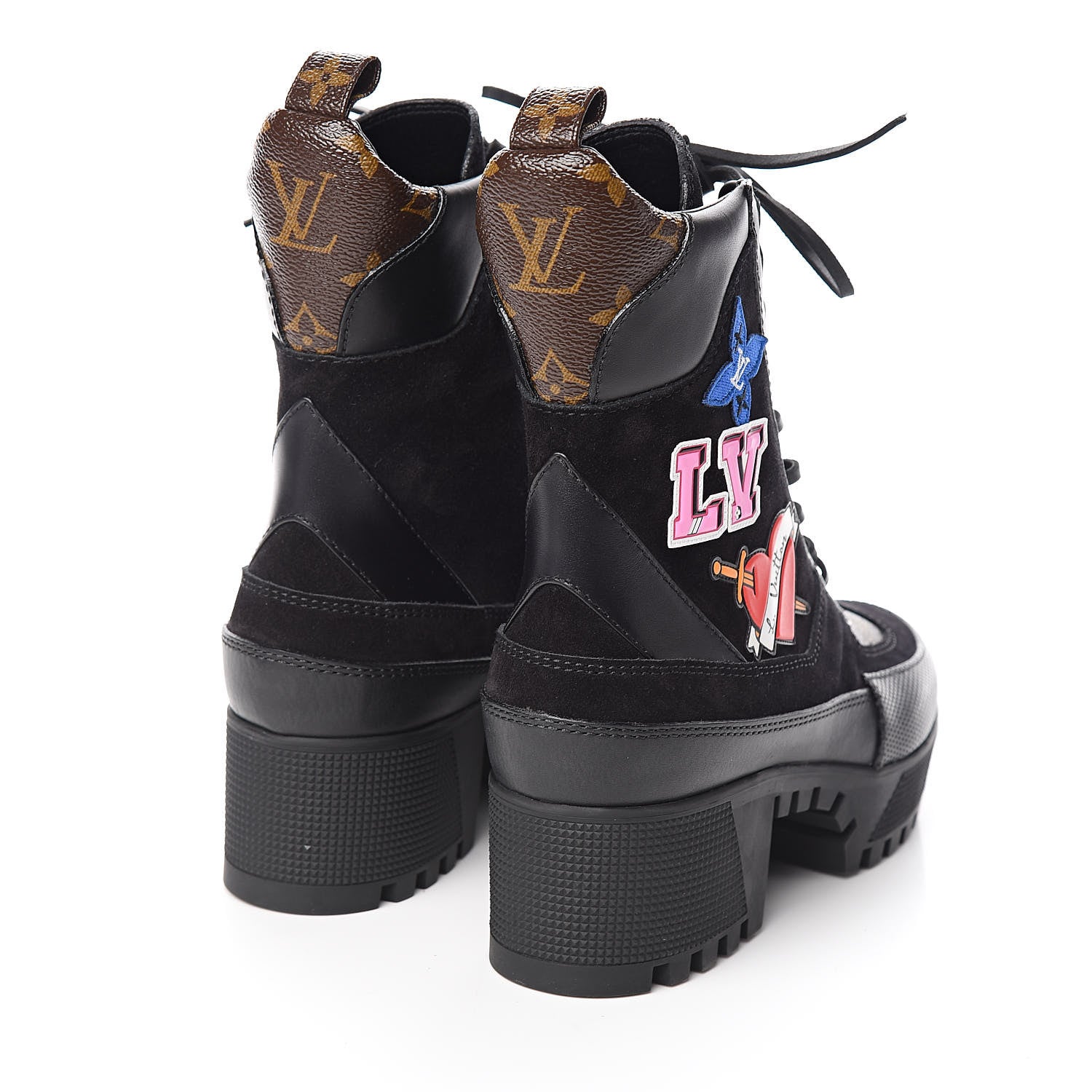 Louis Vuitton Suede Calfskin Monogram LV Black Heart Laureate Platform Desert Boots 37 Black 4 of 8