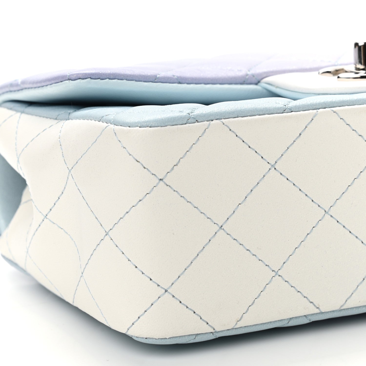 Chanel Perforated Lambskin Quilted Mini Rectangular Flap Light Blue Light Purple White 9 of 11