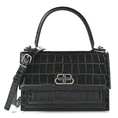Balenciaga Shiny Calfskin Crocodile Embossed XS Sharp Top Handle Bag Forest Green 1 of 9