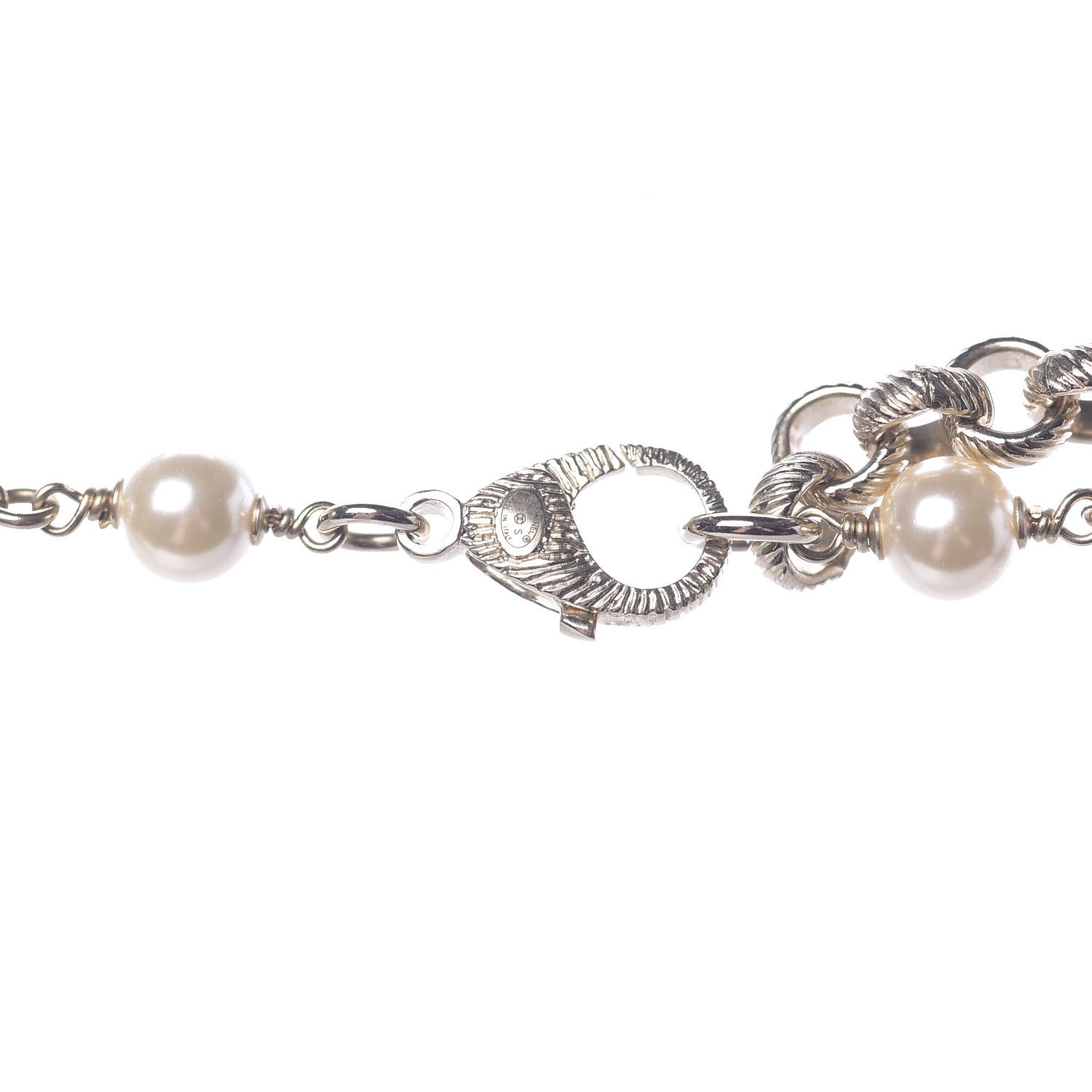 Chanel Pearl Crystal Cha-Nel Logo Necklace Gold 4 of 6