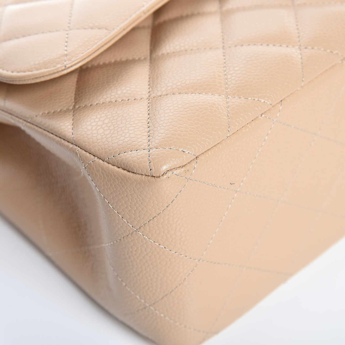 Caviar Quilted Jumbo Double Flap Light Beige