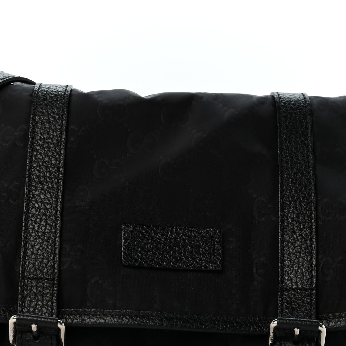 Nylon Monogram Double Buckle Flap Messenger Bag Black
