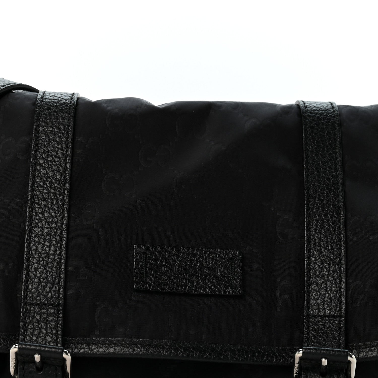 Gucci Nylon Monogram Double Buckle Flap Messenger Bag Black 7 of 13