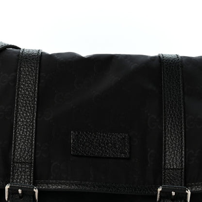 Gucci Nylon Monogram Double Buckle Flap Messenger Bag Black 7 of 13