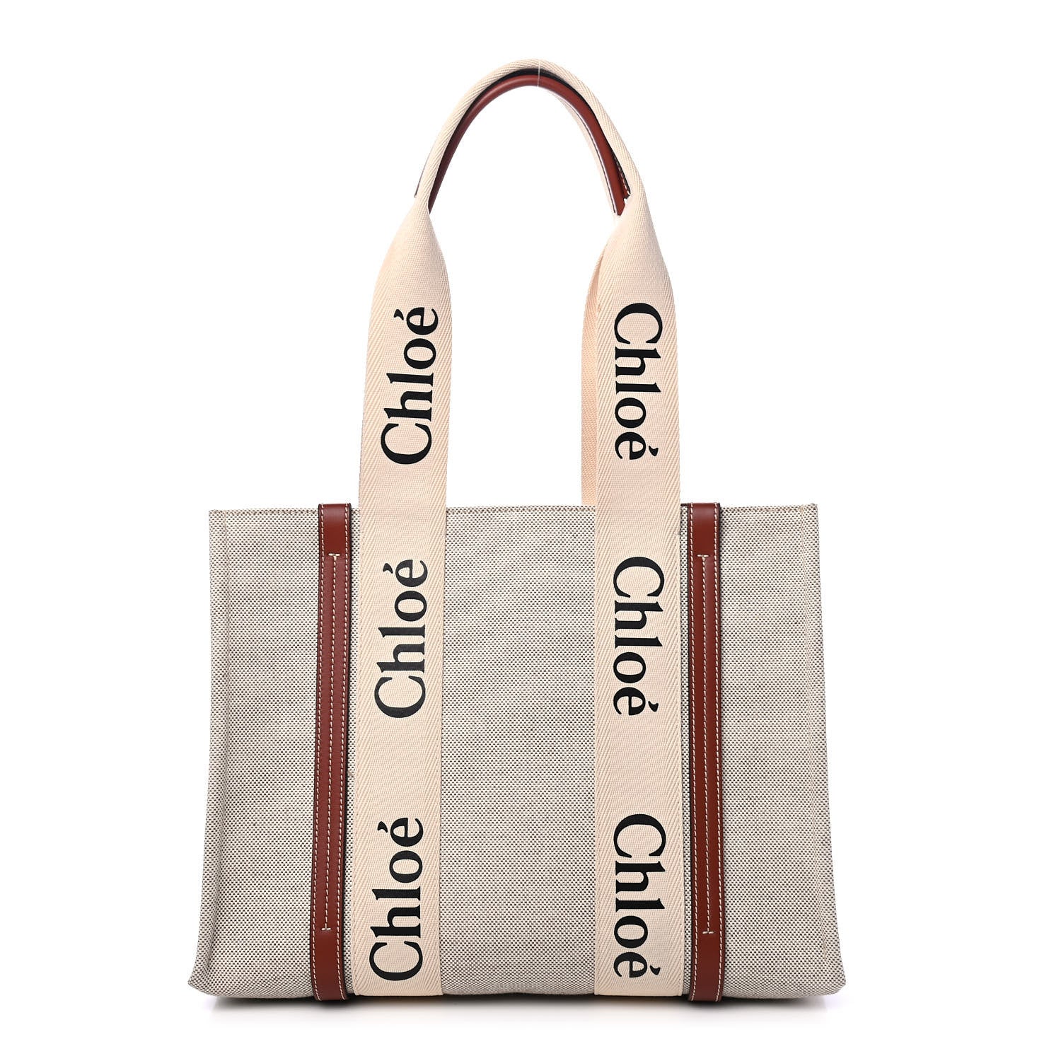 Chloe Cotton Calfskin Medium Woody Ribbon Tote White Brown 1 of 4