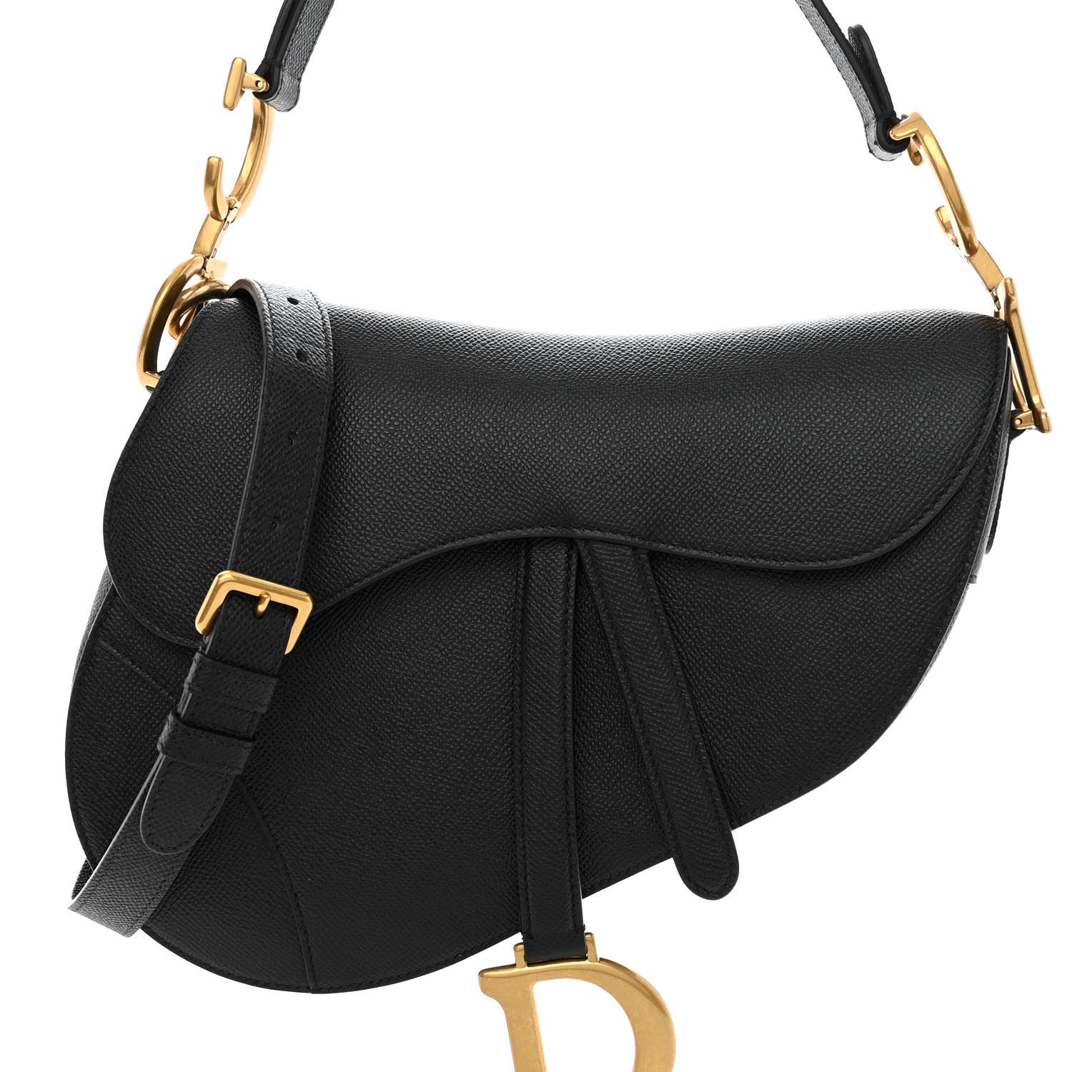 Christian Dior Grained Calfskin Saddle Bag With Strap Black 6 of 8