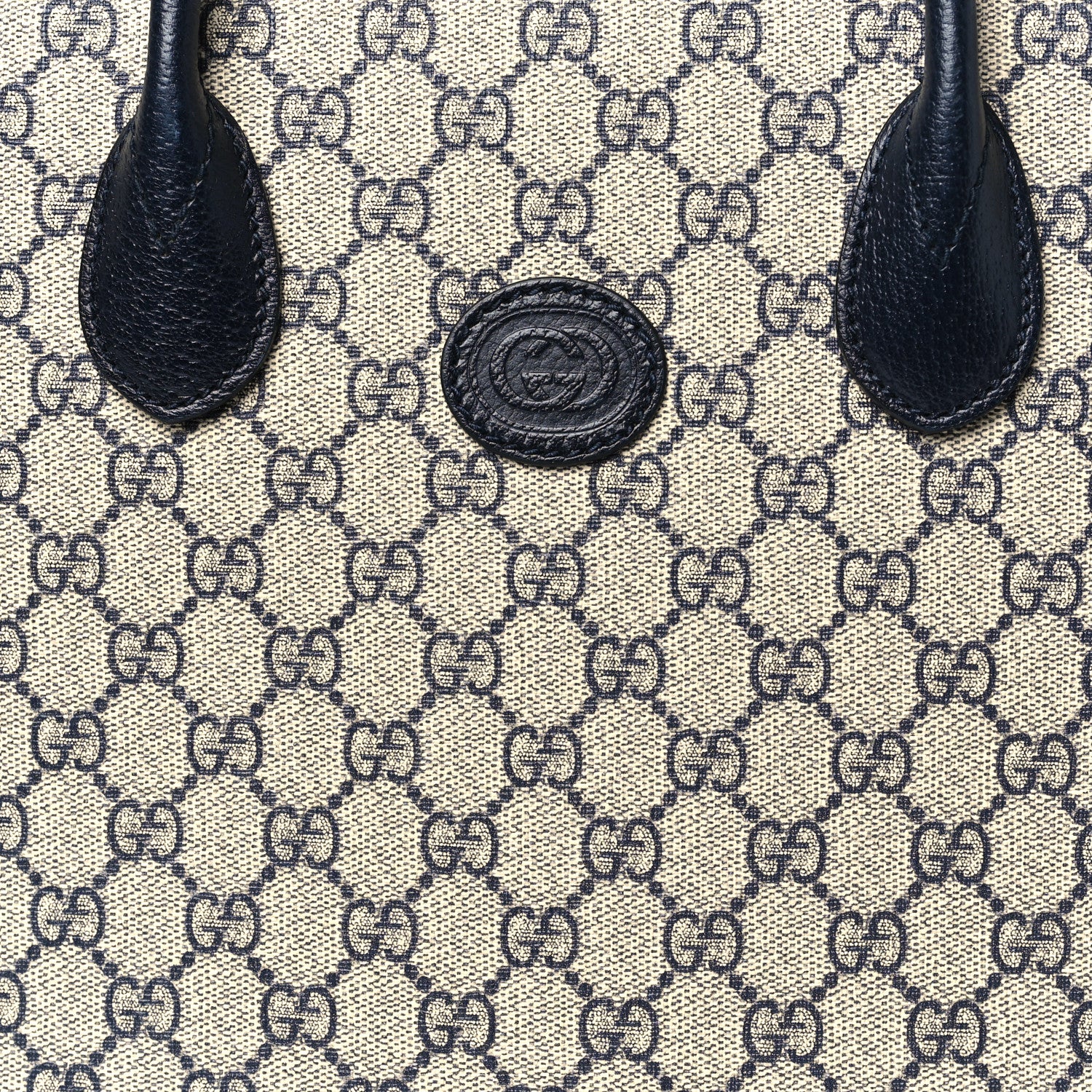Gucci GG Supreme Monogram Textured Dollar Calfskin Small Retro Interlocking G Tote Bag Beige Blue 8 of 10