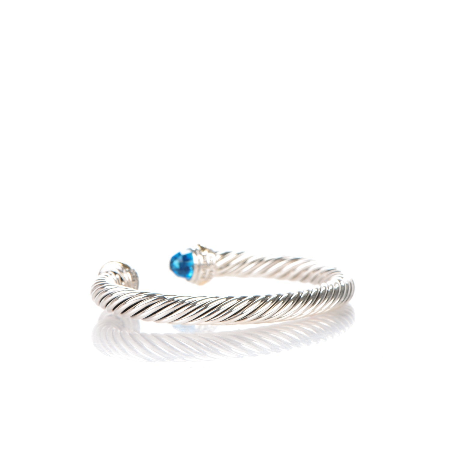 David Yurman Sterling Silver 14K Yellow Gold Blue Topaz 7mm Cable Classics Bracelet 3 of 5