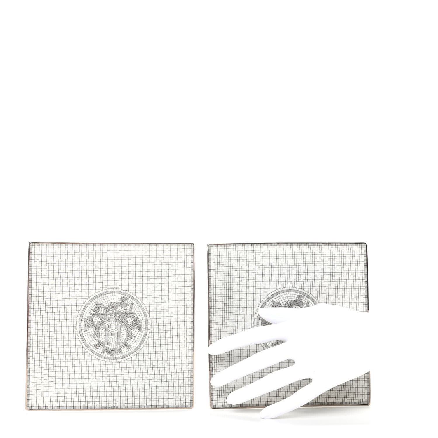 Hermes Porcelain Mosaique Au 24 Square Plate Set of 2 Platine 2 of 5