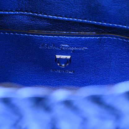 Salvatore Ferragamo Metallic Woven Calfskin Trifolio Shoulder Bag Bluette 6 of 9