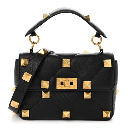 Valentino Garavani Grained Calfskin Medium Roman Stud Shoulder Bag Black 1 of 9