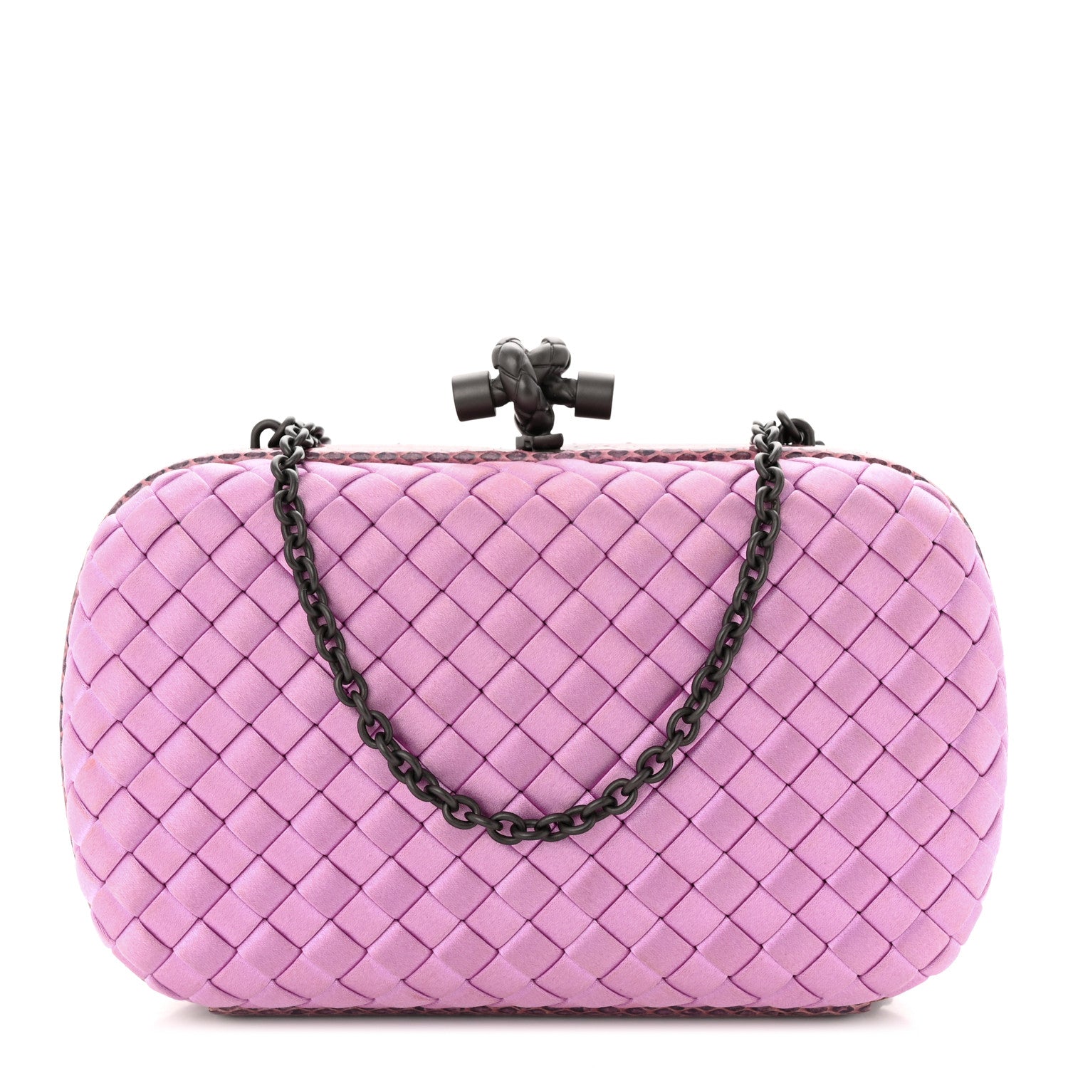 Bottega Veneta Satin Intreccio Impero Ayers Knot Clutch Orchid 1 of 9