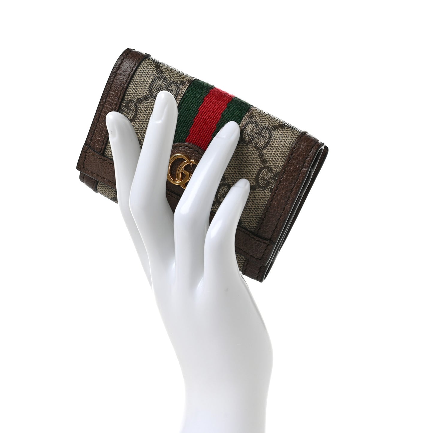 GG Supreme Monogram Web Ophidia Bi-Fold Wallet Beige New Acero