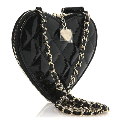 Chanel Patent Calfskin Resin Quilted CC Heart Clutch With Chain Black 3 of 21
