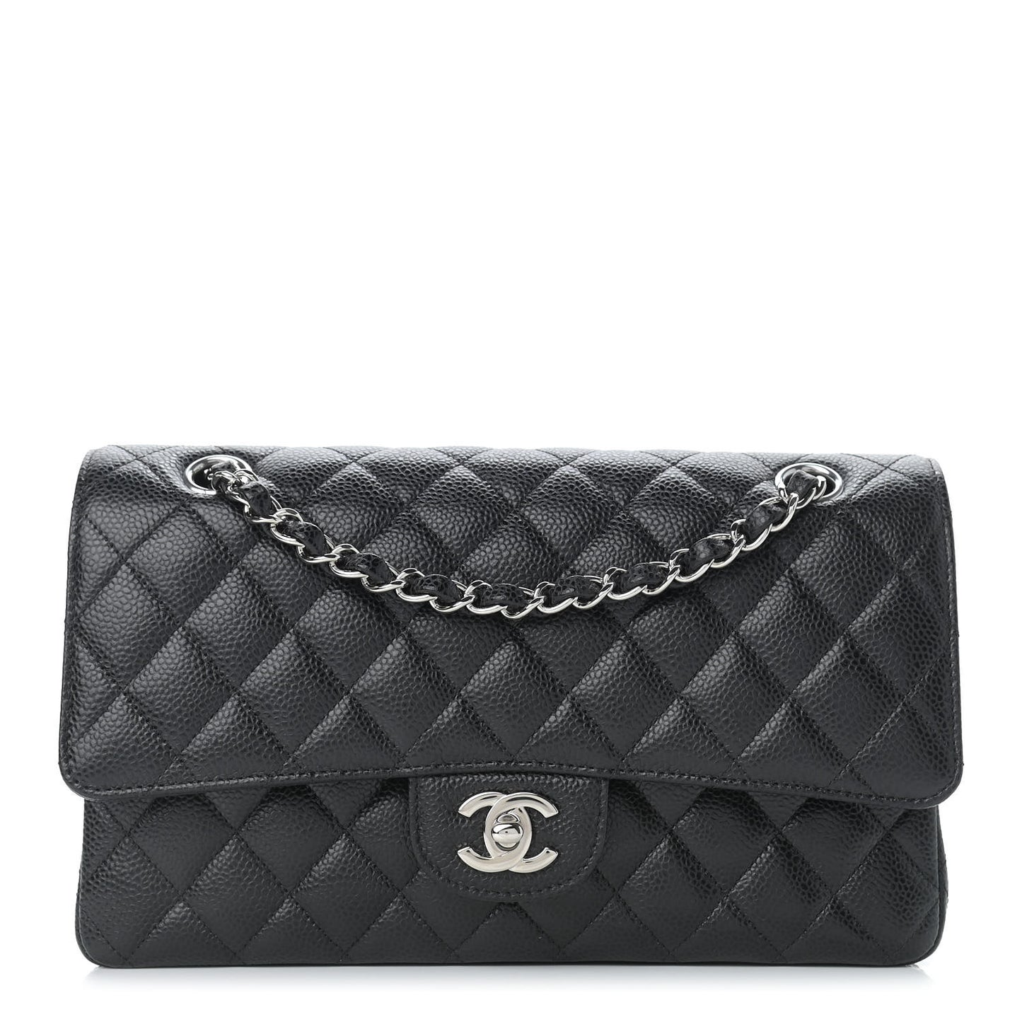 Caviar Quilted Medium Double Flap Black