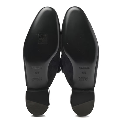 Hermes Mink Fur Suede Goatskin Trocadero Mule 37.5 Black 5 of 8