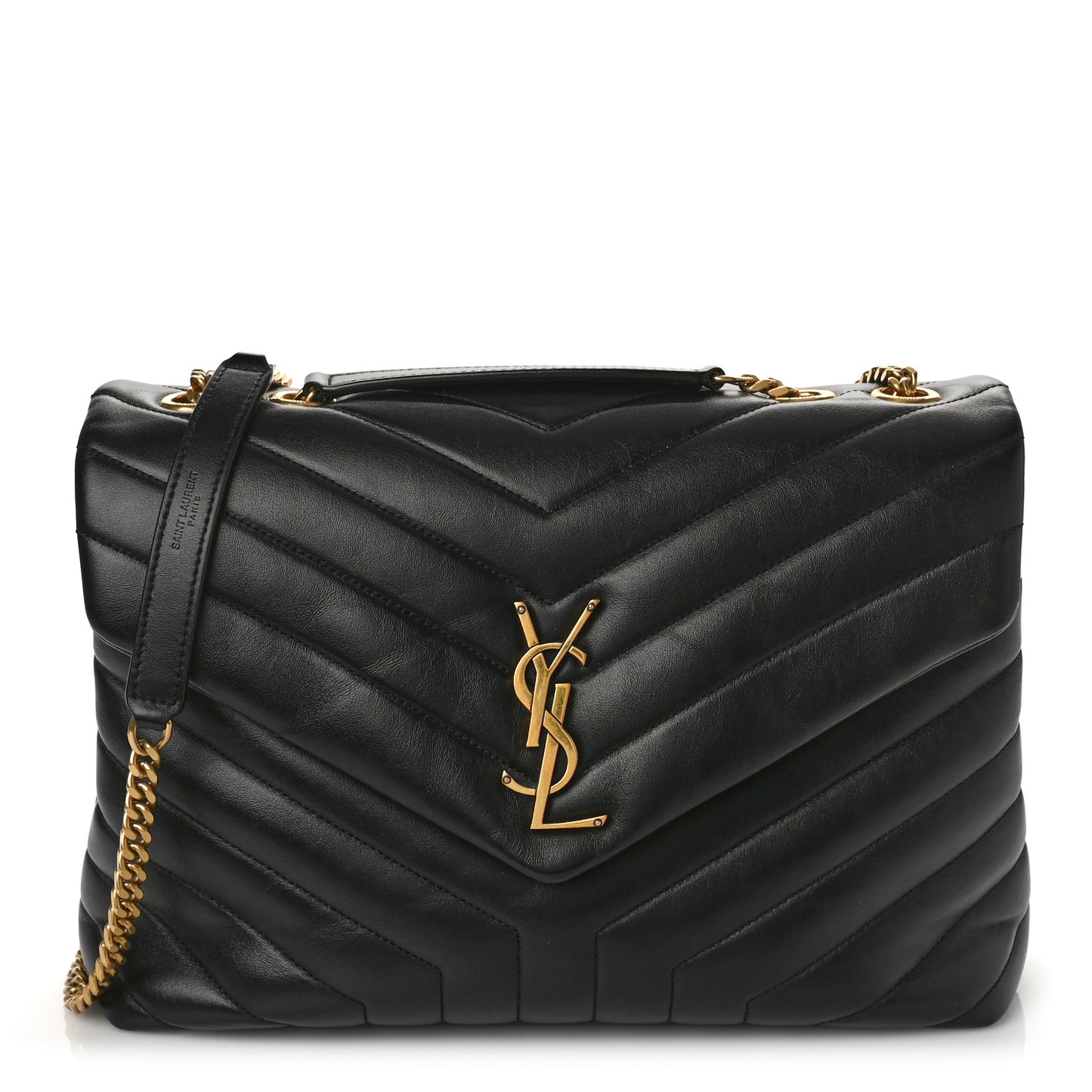 Calfskin Y Quilted Monogram Medium Loulou Chain Satchel Black