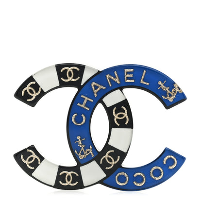 Chanel Resin Metal CC Brooch Blue Black 1 of 4