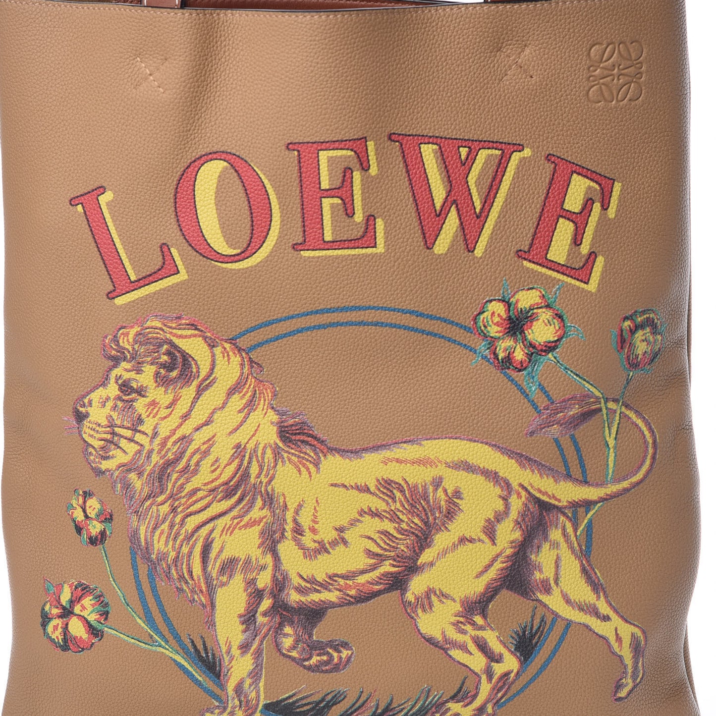 Calfskin Vertical Desert Lion Printed Tote Tan