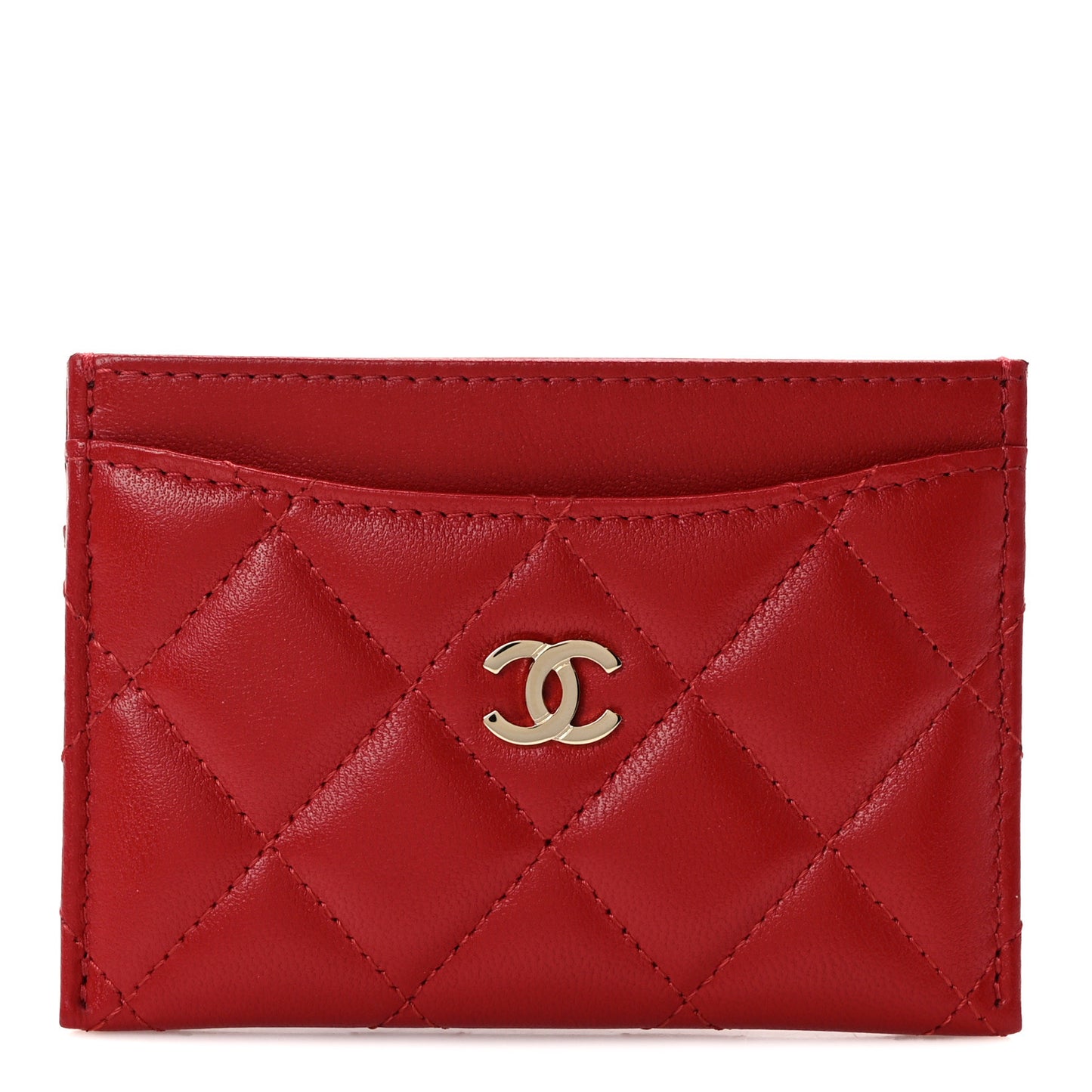 Lambskin Quilted Card Holder Red