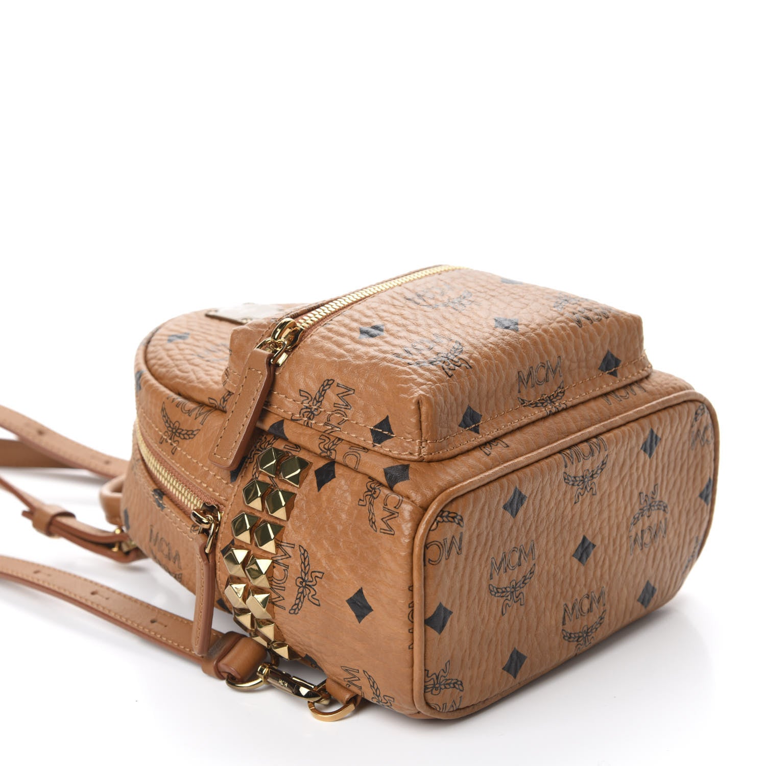 MCM Visetos Side Stud X-Mini Stark Bebe Boo Backpack Cognac 3 of 8