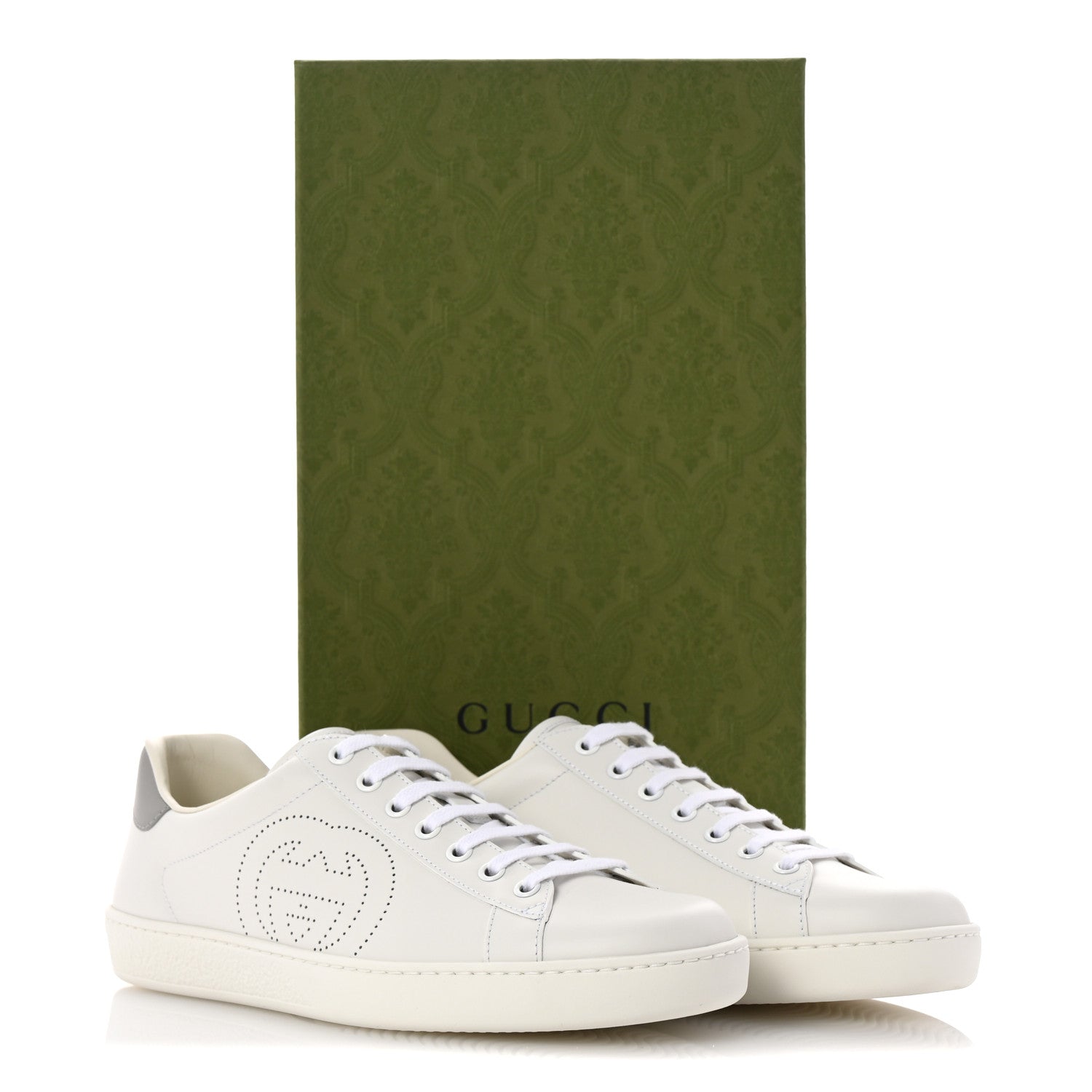 Gucci Calfskin Interlocking G Perforated Mens Ace Sneakers 8 White Grey Sky 10 of 10