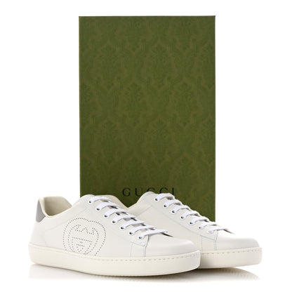 Gucci Calfskin Interlocking G Perforated Mens Ace Sneakers 8 White Grey Sky 10 of 10