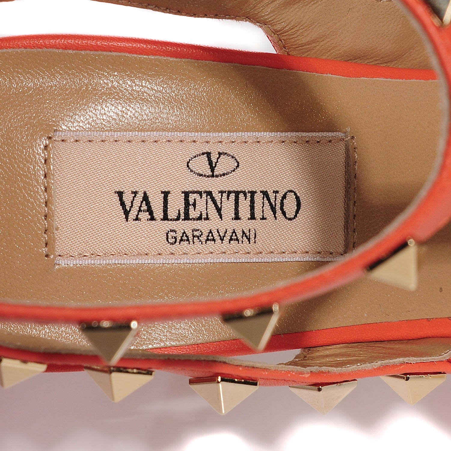 Valentino Garavani Nappa Rockstud Ankle Strap Pumps 37 Coral 7 of 8