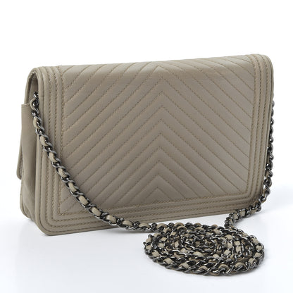 Chanel Lambskin Chevron Quilted Boy Wallet On Chain WOC Grey 2 of 10