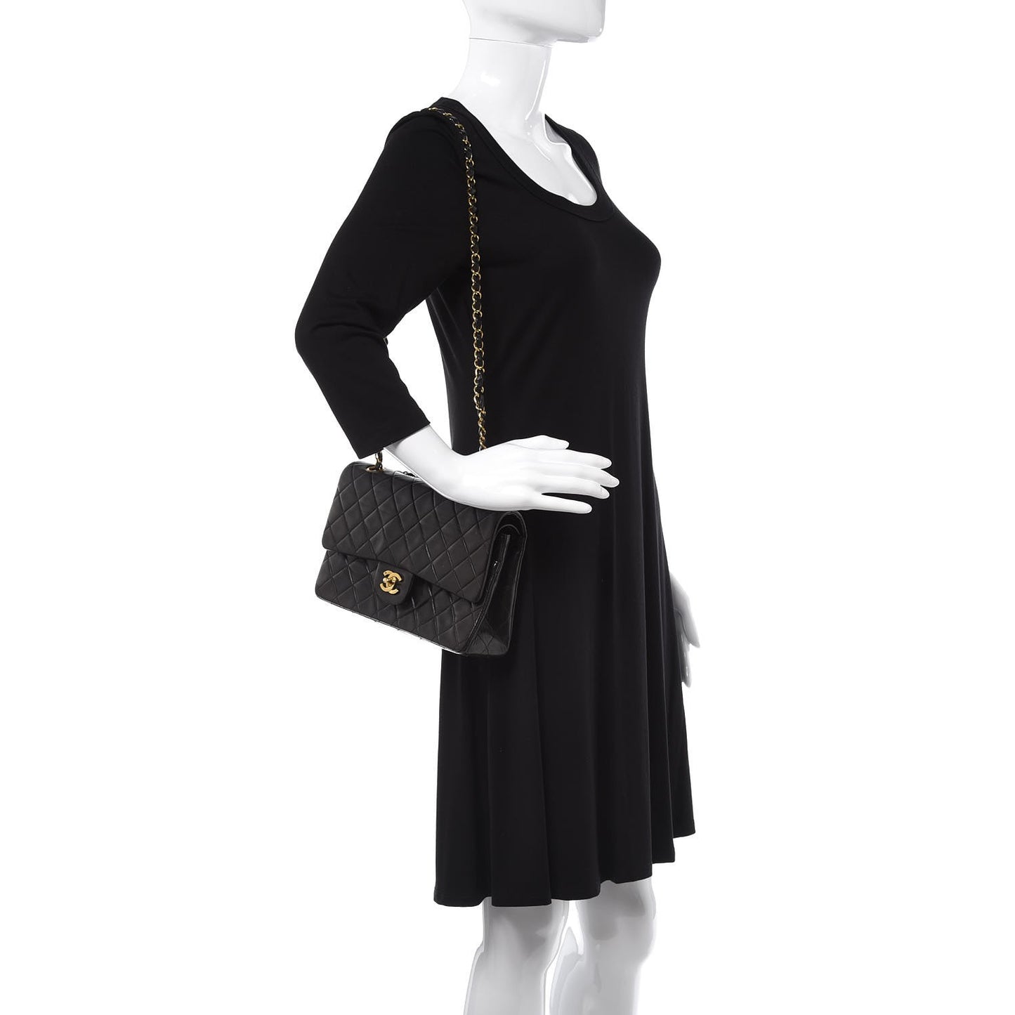 Lambskin Quilted Medium Double Flap Black