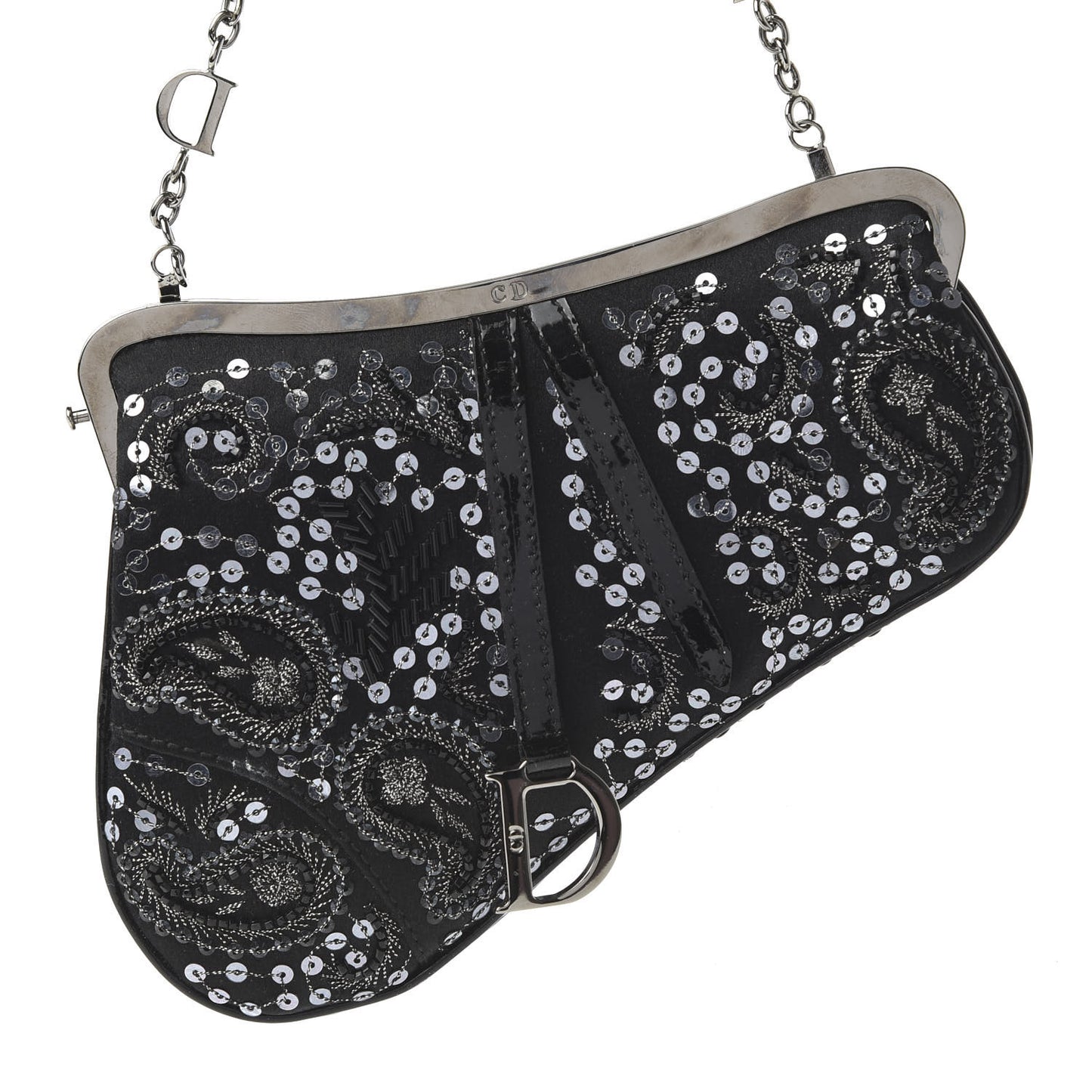 Satin Embroidered Mini Frame Saddle Black