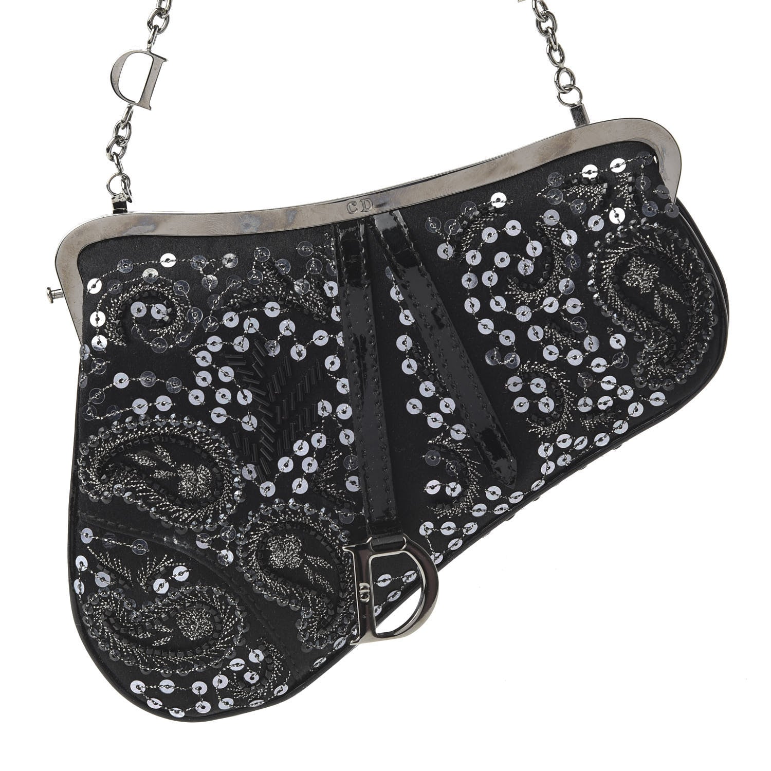 Christian Dior Satin Embroidered Mini Frame Saddle Black 9 of 9