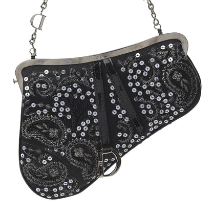 Christian Dior Satin Embroidered Mini Frame Saddle Black 9 of 9