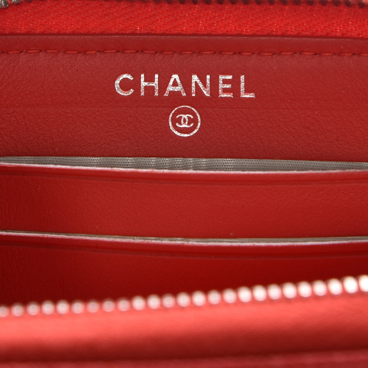 Caviar Chevron Quilted Small Zip Around Wallet Red