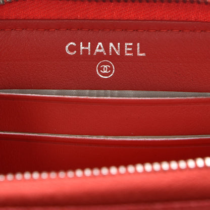 Chanel Caviar Chevron Quilted Small Zip Around Wallet Red 6 of 9