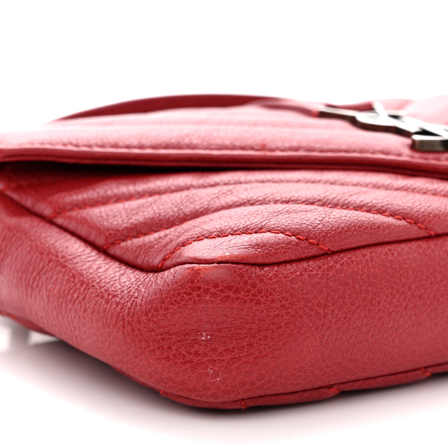 Saint Laurent SAINT LAURENT Sheepskin Matelasse Chevron Monogram College Chain Wallet New Red 9 of 18