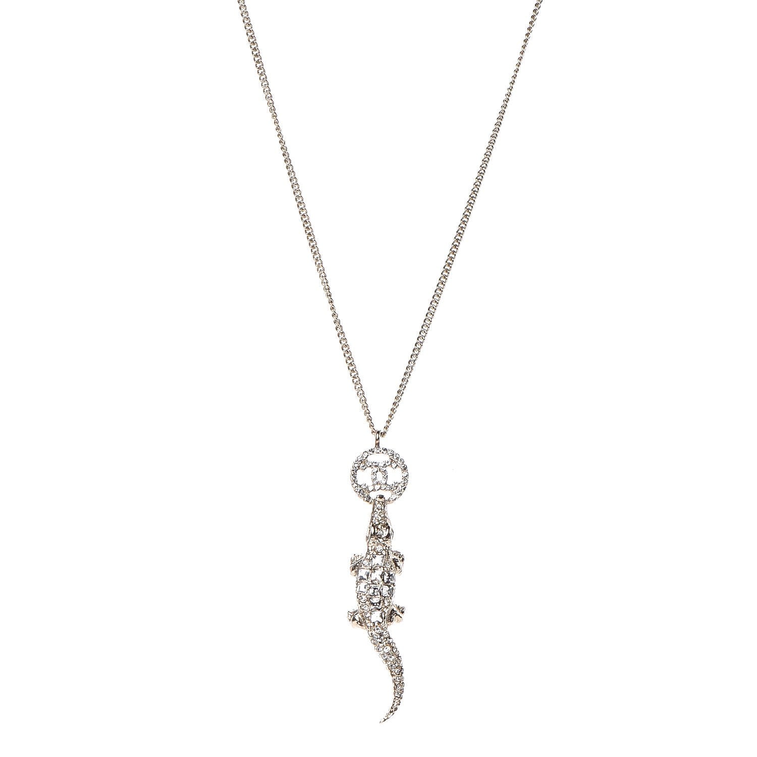 Chanel Crystal CC Alligator Necklace Gold 1 of 6