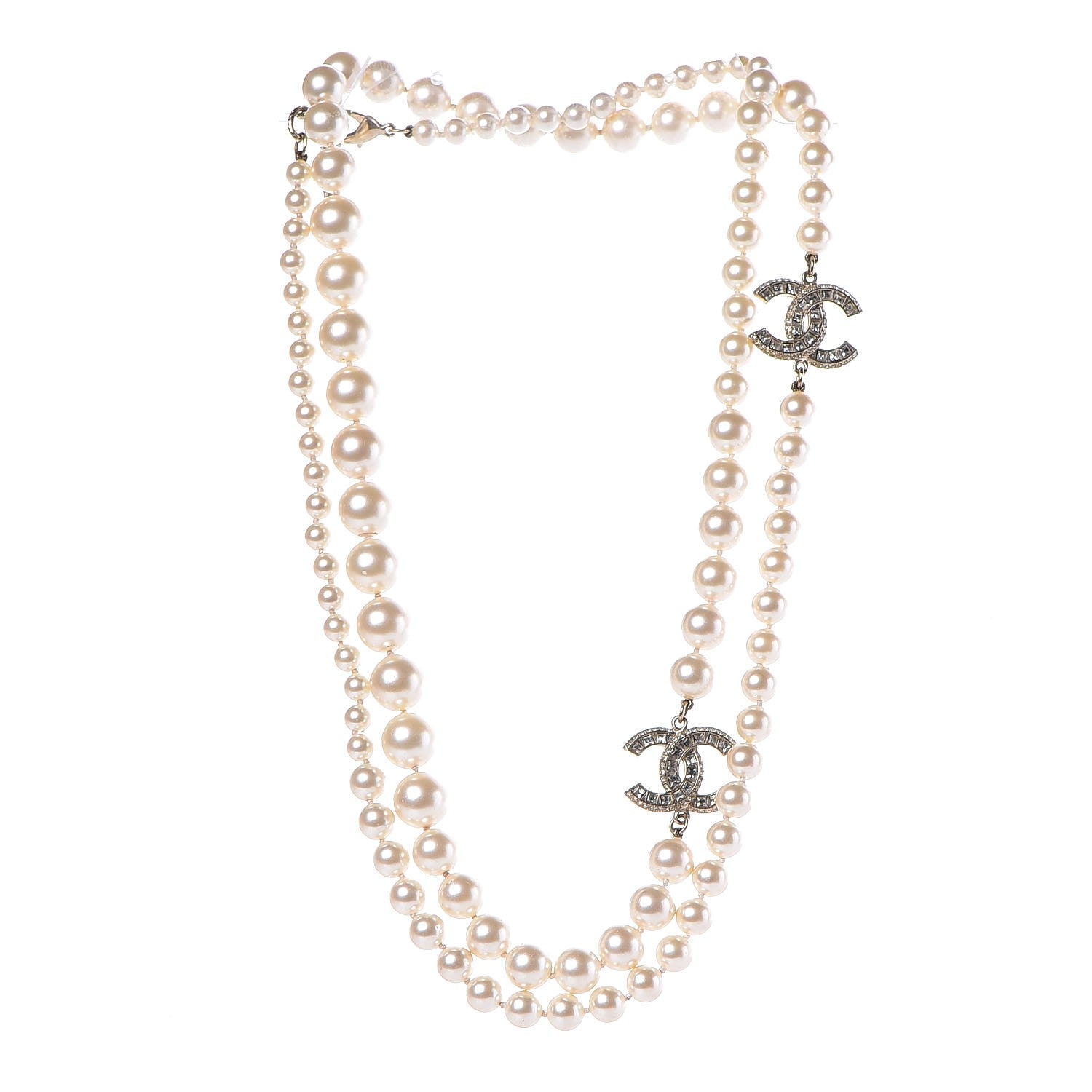 Chanel Pearl Baguette Crystal Long CC Necklace Gold 3 of 5