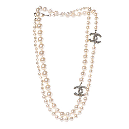 Chanel Pearl Baguette Crystal Long CC Necklace Gold 3 of 5