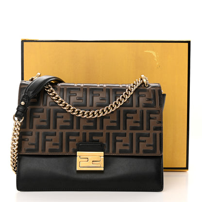 Fendi Vitello Liberty Bi-Color FF 1974 Embossed Chain Strap Kan U Shoulder Bag Black Maya 22 of 22