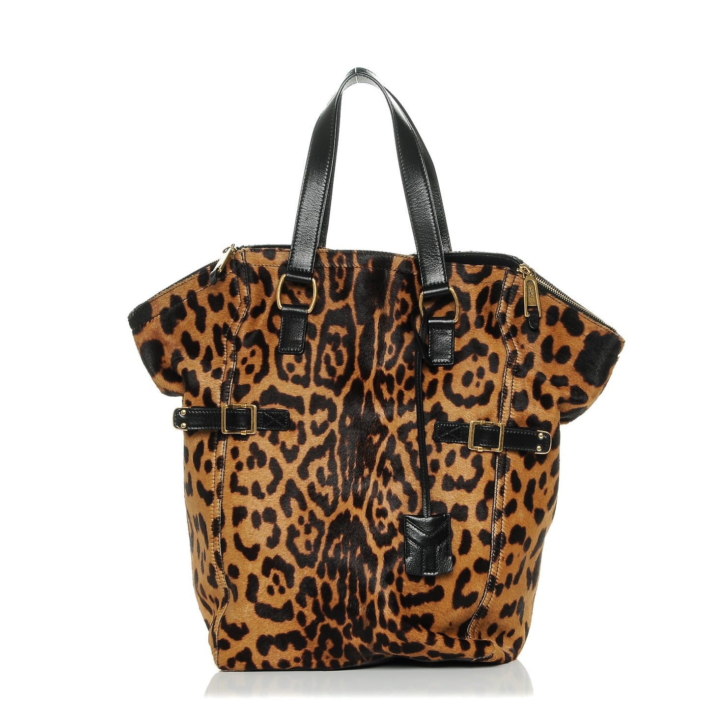Pony Hair Leopard Print Large Downtown Tote Black