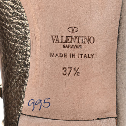 Valentino Garavani Metallic Pebbled Calfskin Rockstud Cage Ballerina Flats 37.5 Sasso Poudre 6 of 7