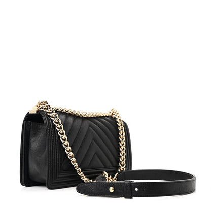 Chanel Caviar Chevron Quilted Medium Boy Flap Black 3 of 10