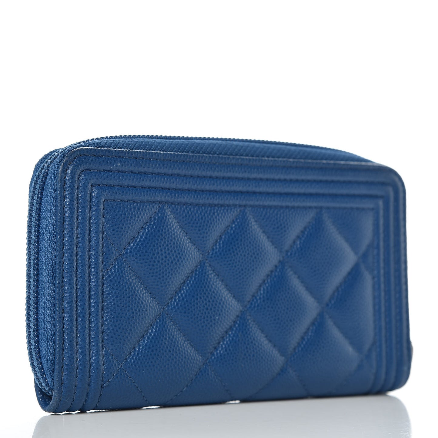 Caviar Quilted Boy Small Zip Around Wallet Blue